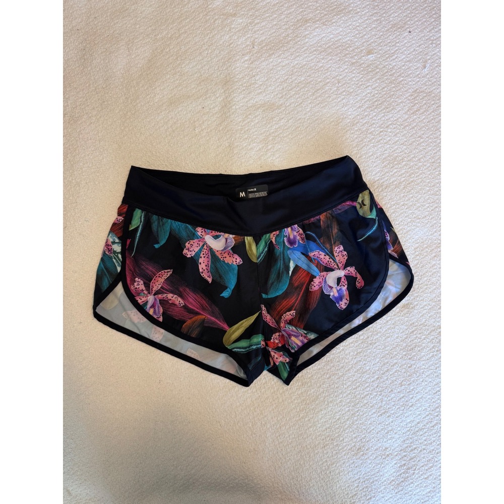 Hurley Phantom Womens Floral Board Shorts Black Tropical Orchid Print Size M